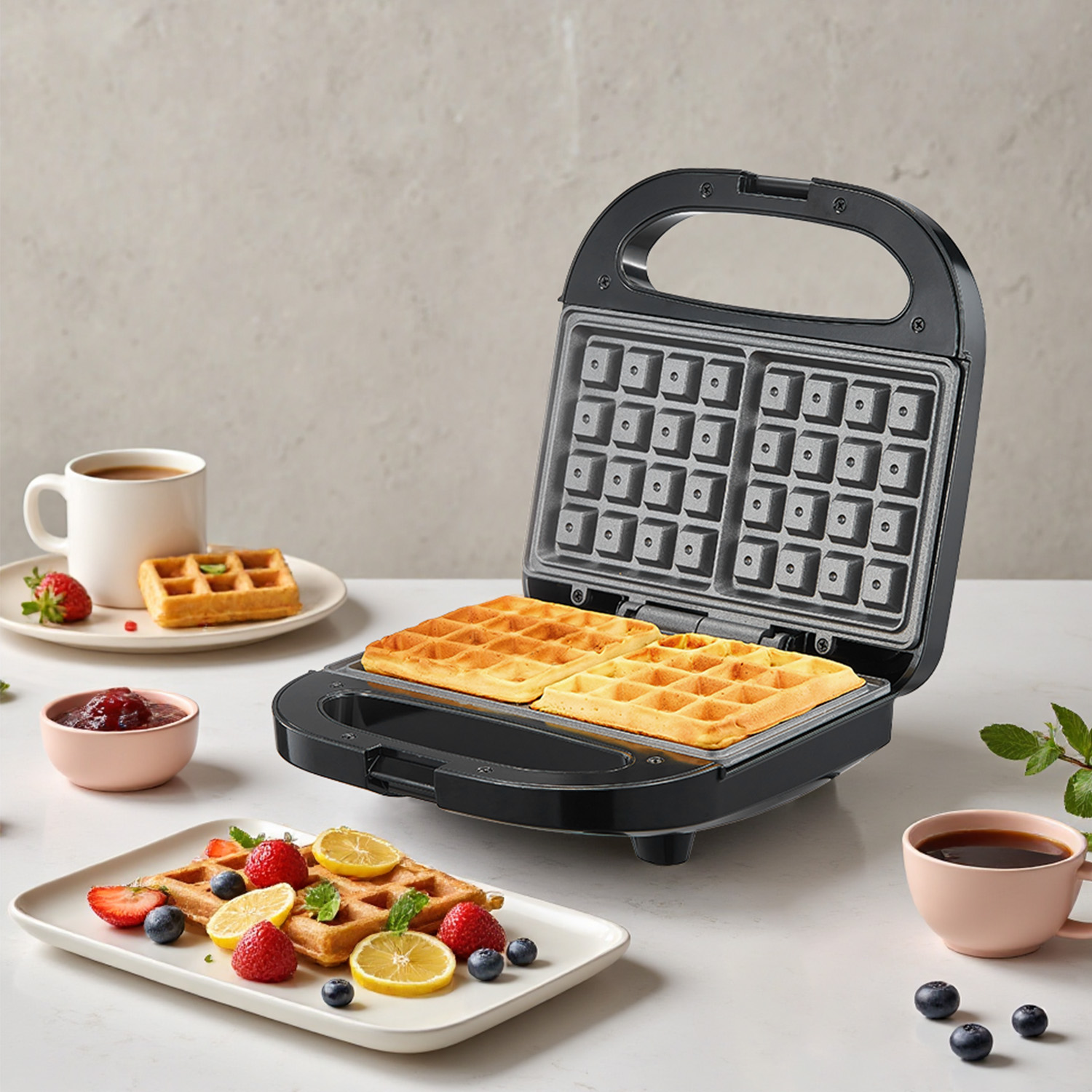 Mini Waffle Maker Machine - جهاز صنع الوافل البلجيكي بشريحتين، بألواح