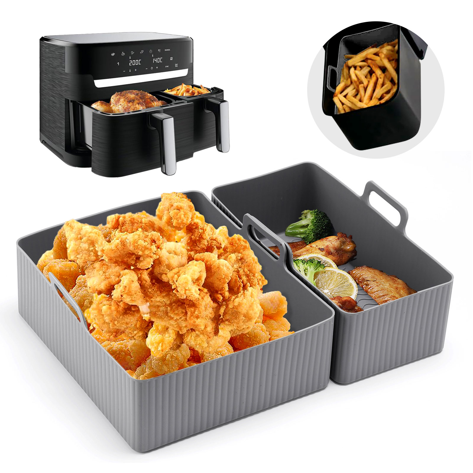 Air Fryer Silicone Pot Liner - 2 قطعة مجموعة سيليكون الهواء المقلاة