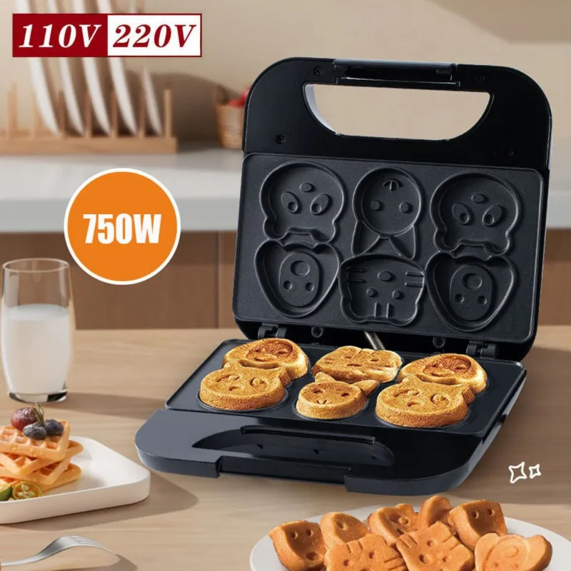 Mini Waffle Maker Machine - آلة صنع البسكويت المنزلية بتصميم كرتوني،