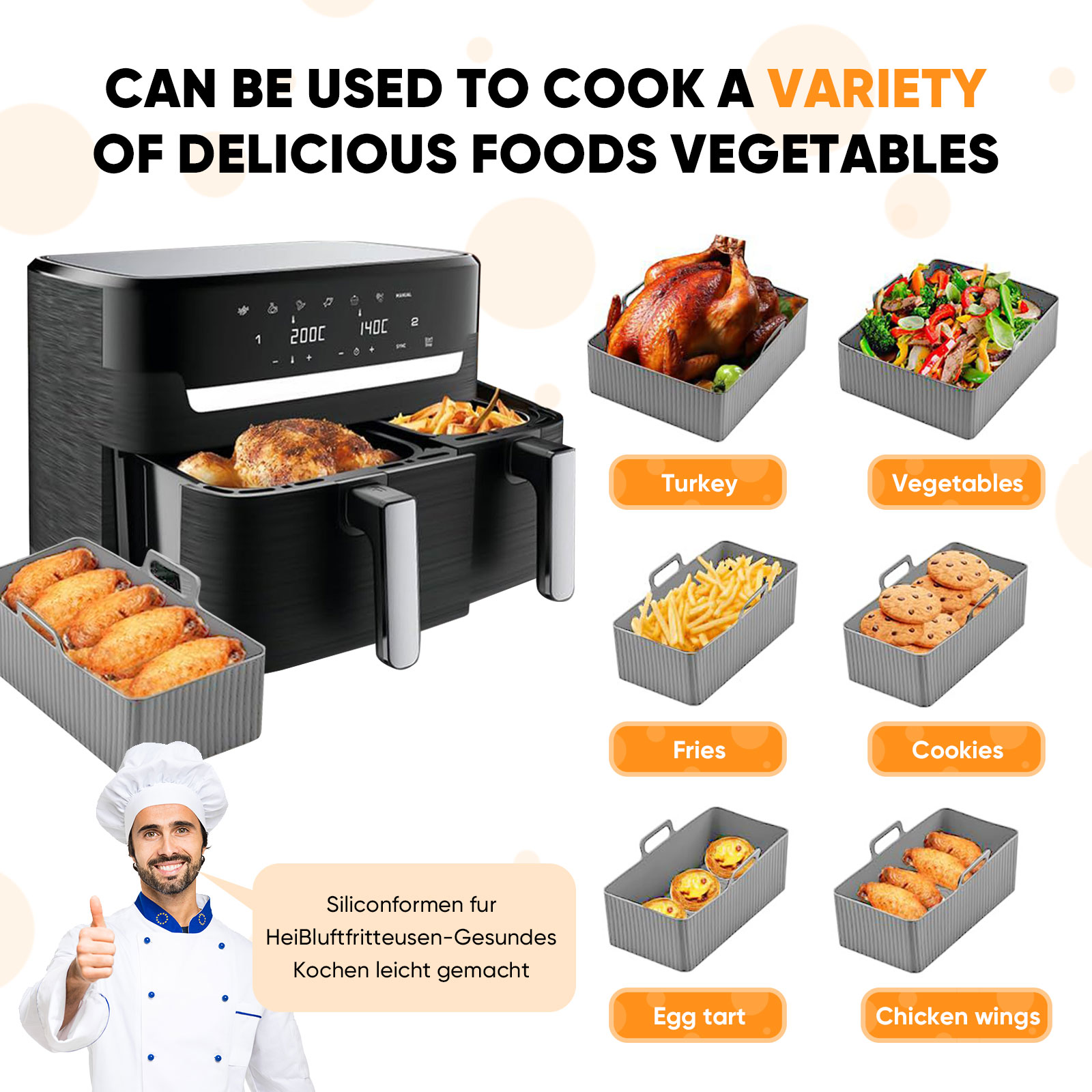2 قطعة مجموعة سيليكون الهواء ا - مراجعة Air Fryer Silicone Pot Liner وسعره